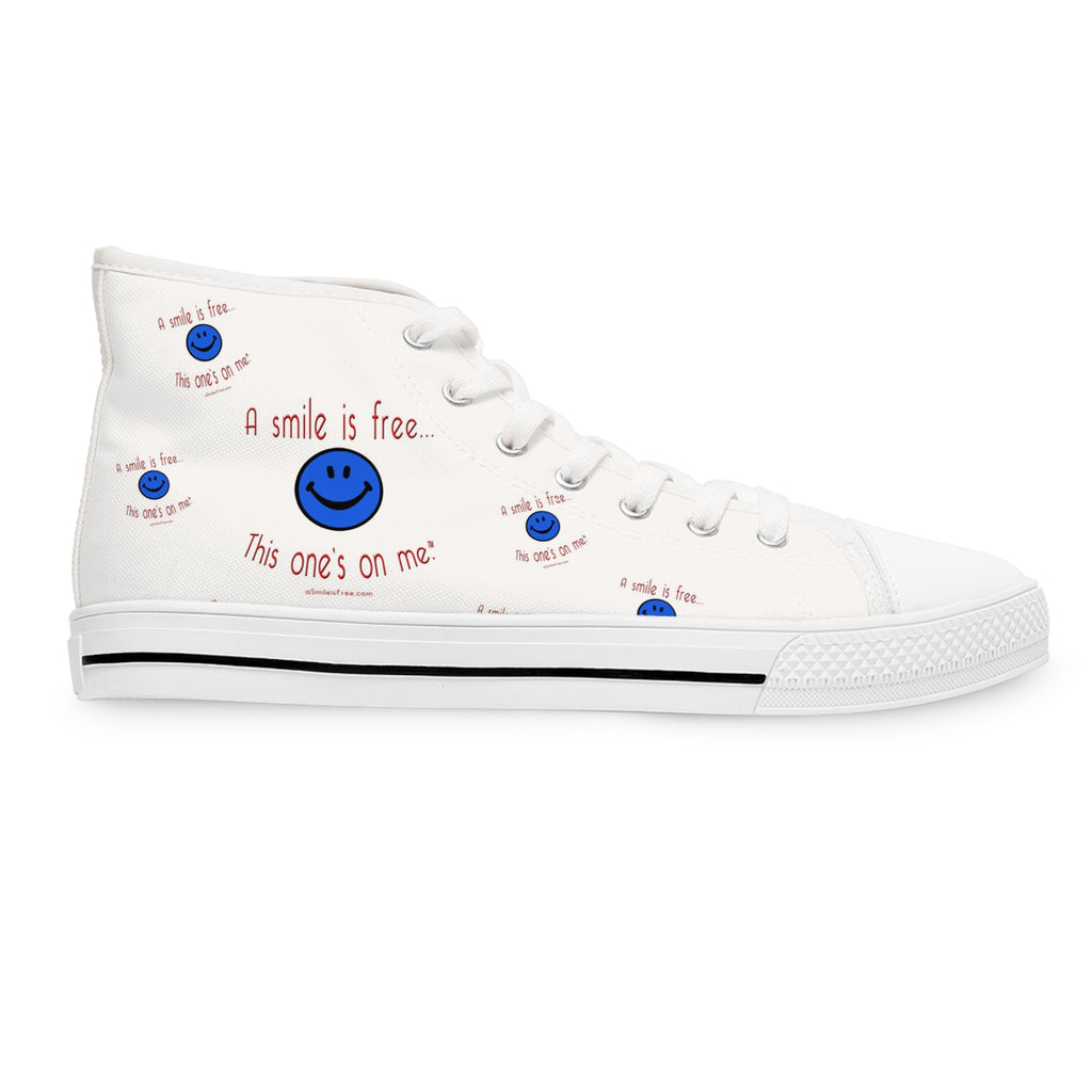 Women's high top sneakers with smiley print design
