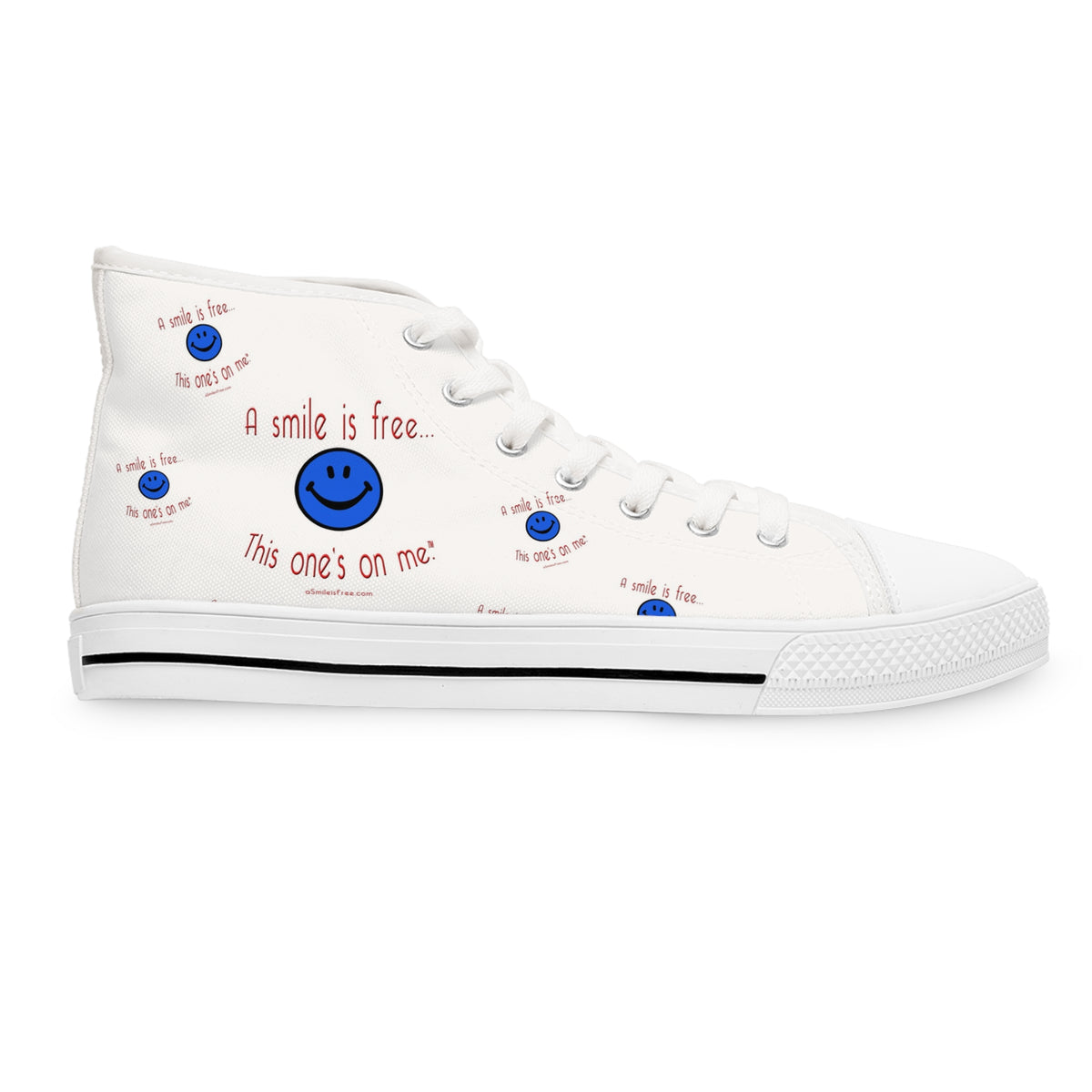 Women's high top sneakers with smiley print design