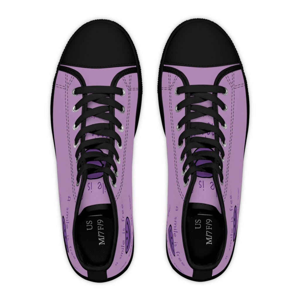 Purple high top canvas sneakers with black sole