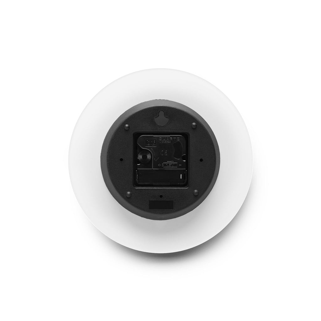 Close-up of round acrylic wall clock frame