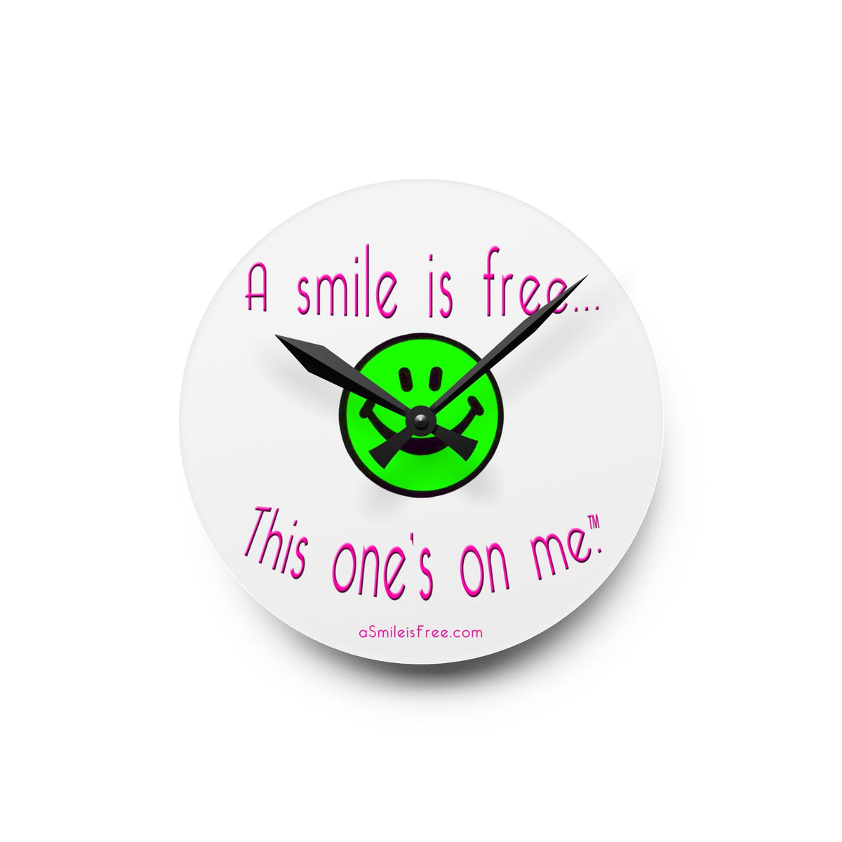 Acrylic Wall Clock — “A smile is free… This one's on me.” Neon Smile Face Decorative Clock