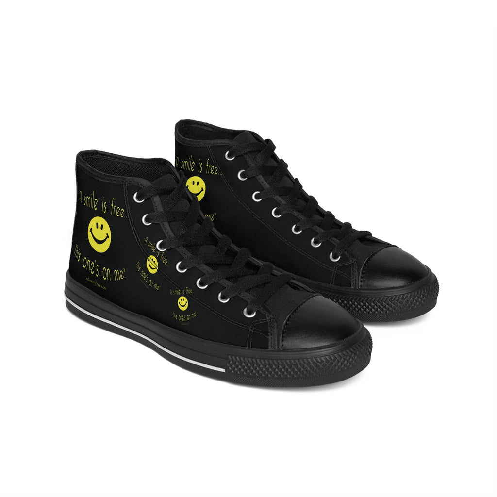 Men's black high top canvas sneakers side view
