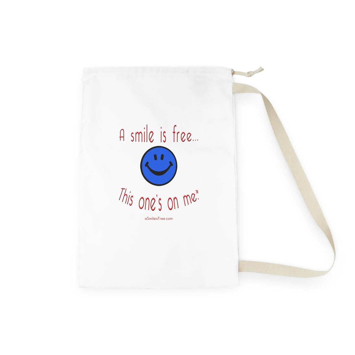 A Smile Is Free Laundry Bag — Cute Smiley Drawstring Hamper for Dorms & Travel