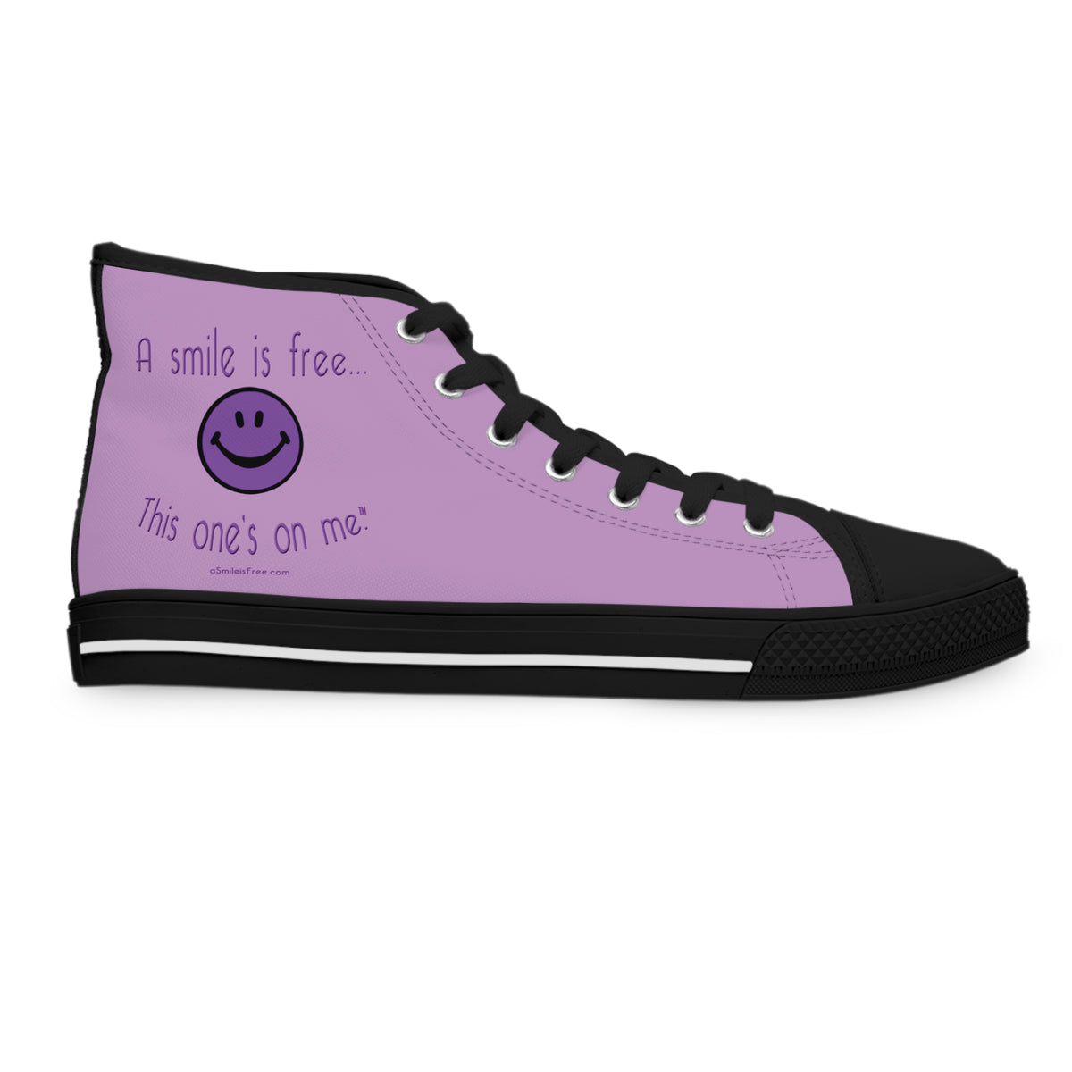 Side profile of purple high top canvas sneaker