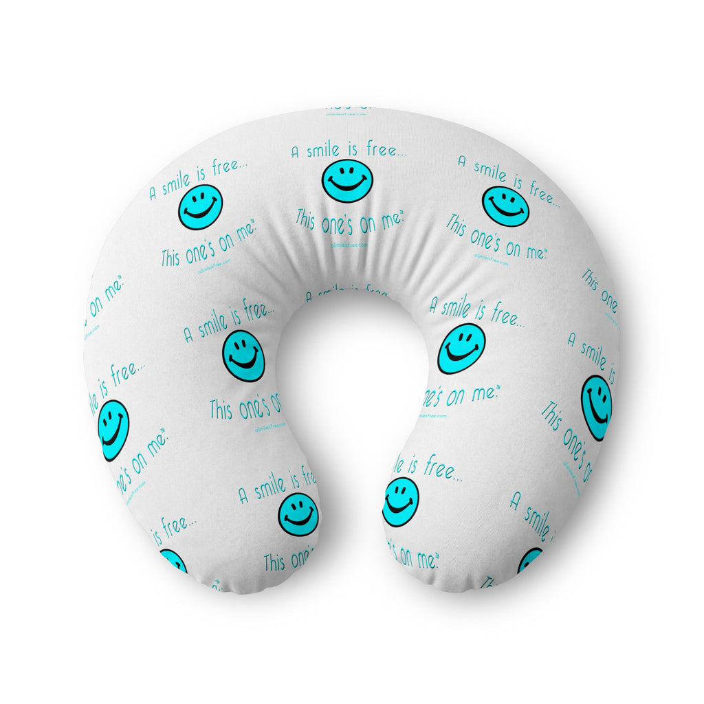 Nursing pillow slipcover with blue dot print