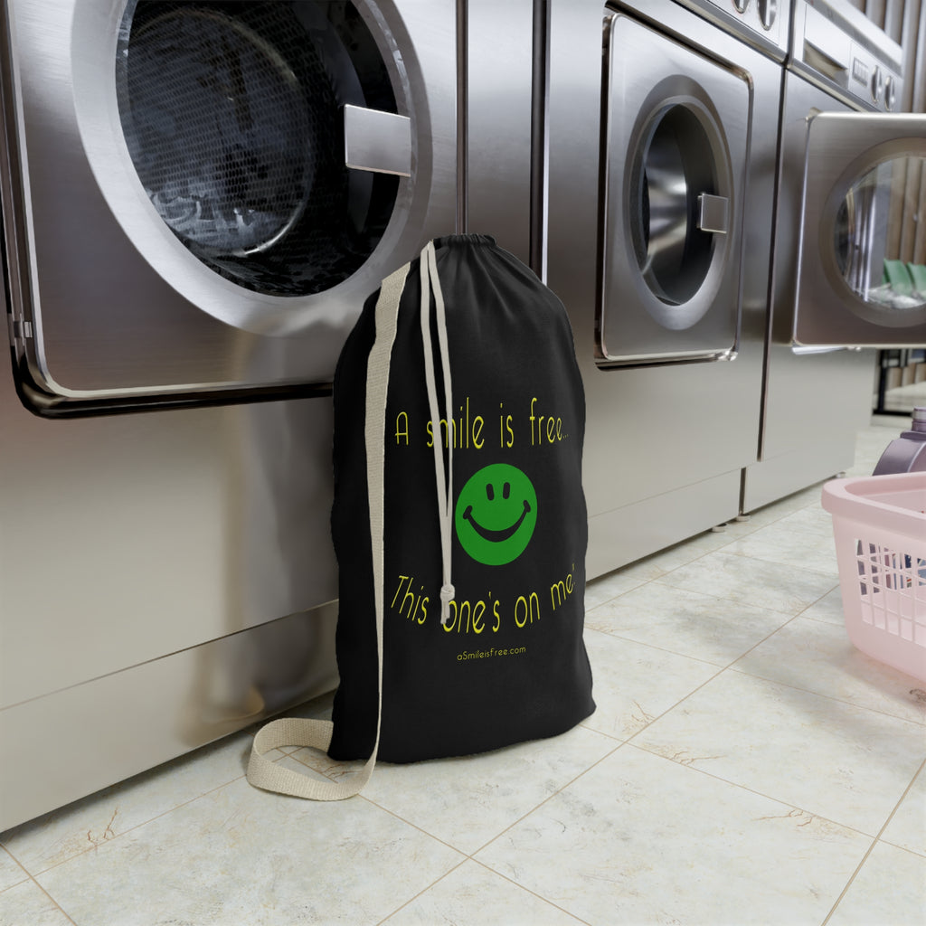 Unique A Smile Is Free Canvas Laundry Bag - Cute Smiley DrawstringHamper for Dorms & Travel