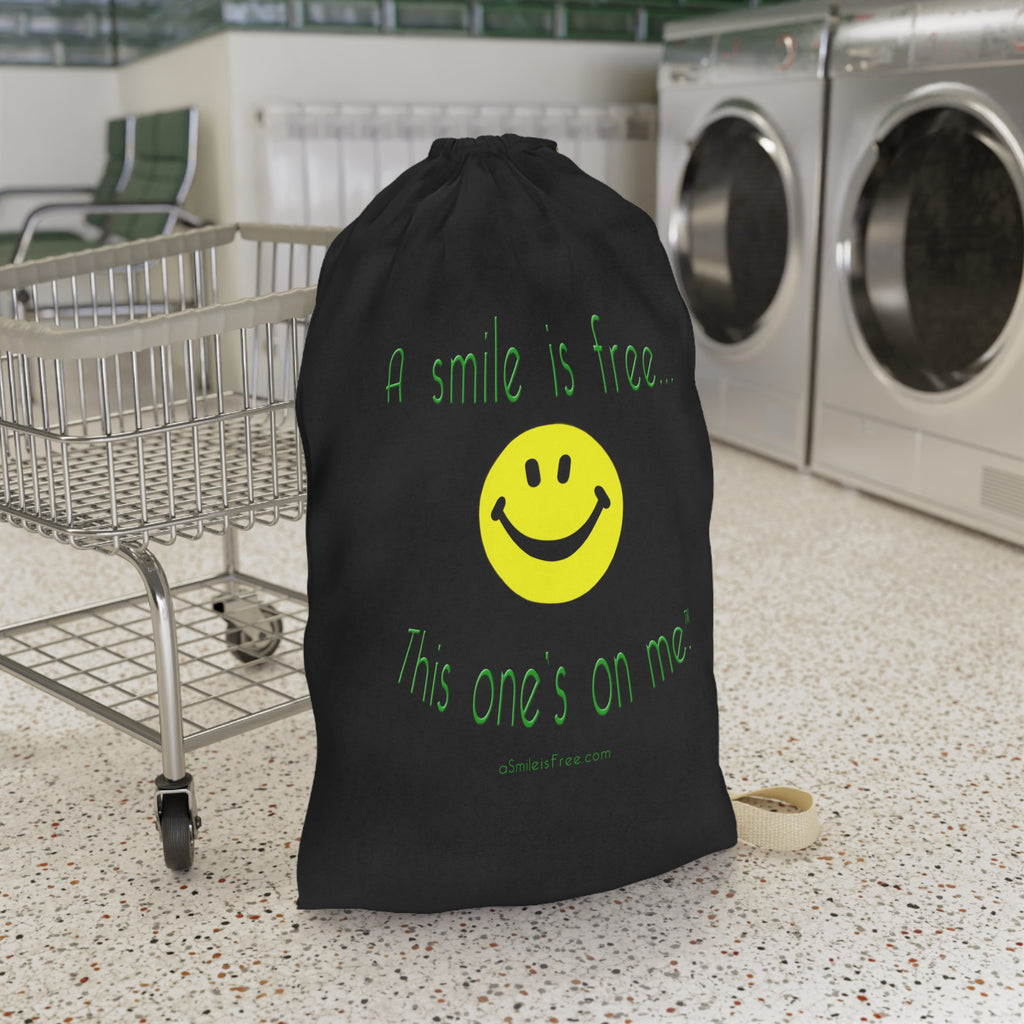 Unique A Smile Is Free Canvas Laundry Bag - Cute Smiley DrawstringHamper for Dorms & Travel