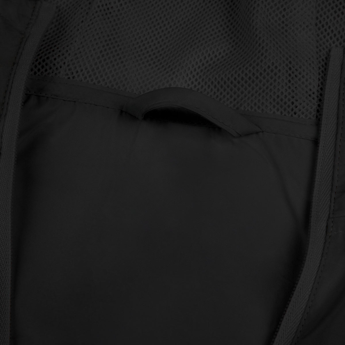 Close-up of black windbreaker jacket fabric