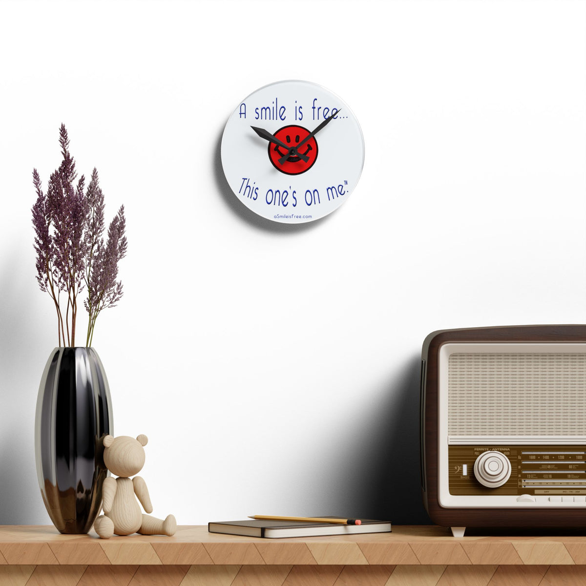 Acrylic wall clock displayed in home decor setting