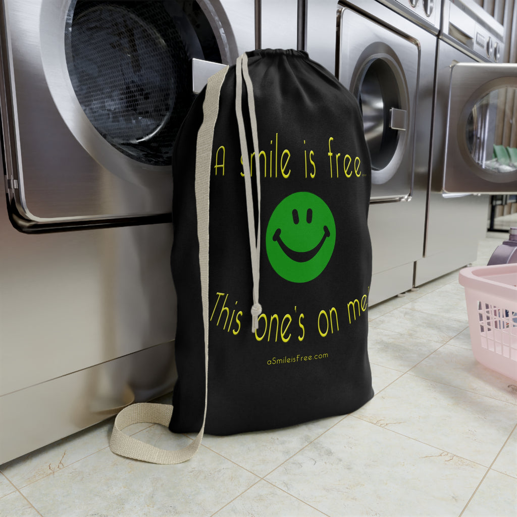 Unique A Smile Is Free Canvas Laundry Bag - Cute Smiley DrawstringHamper for Dorms & Travel