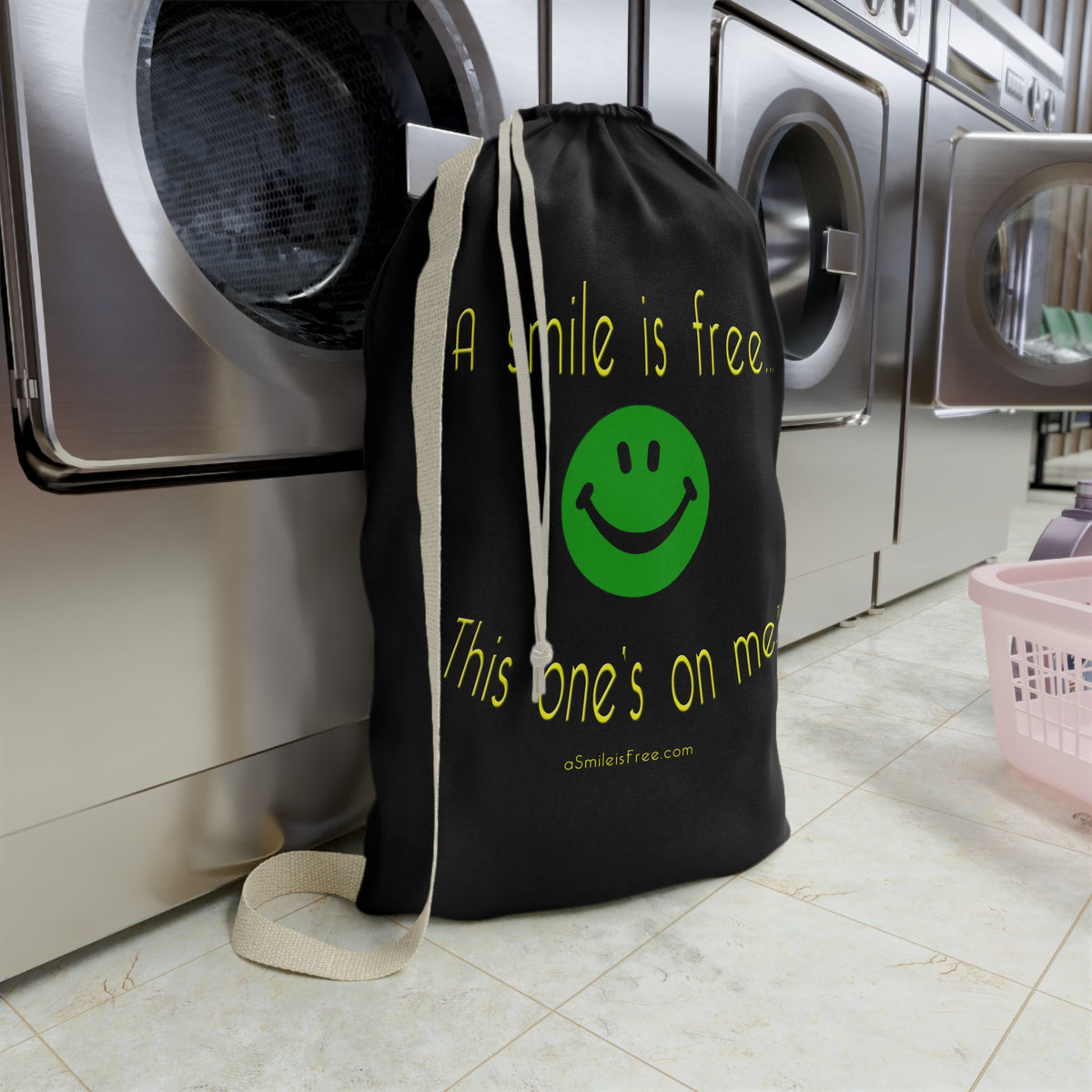 Unique A Smile Is Free Canvas Laundry Bag - Cute Smiley DrawstringHamper for Dorms & Travel