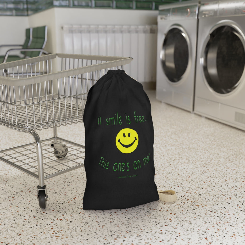 Unique A Smile Is Free Canvas Laundry Bag - Cute Smiley DrawstringHamper for Dorms & Travel