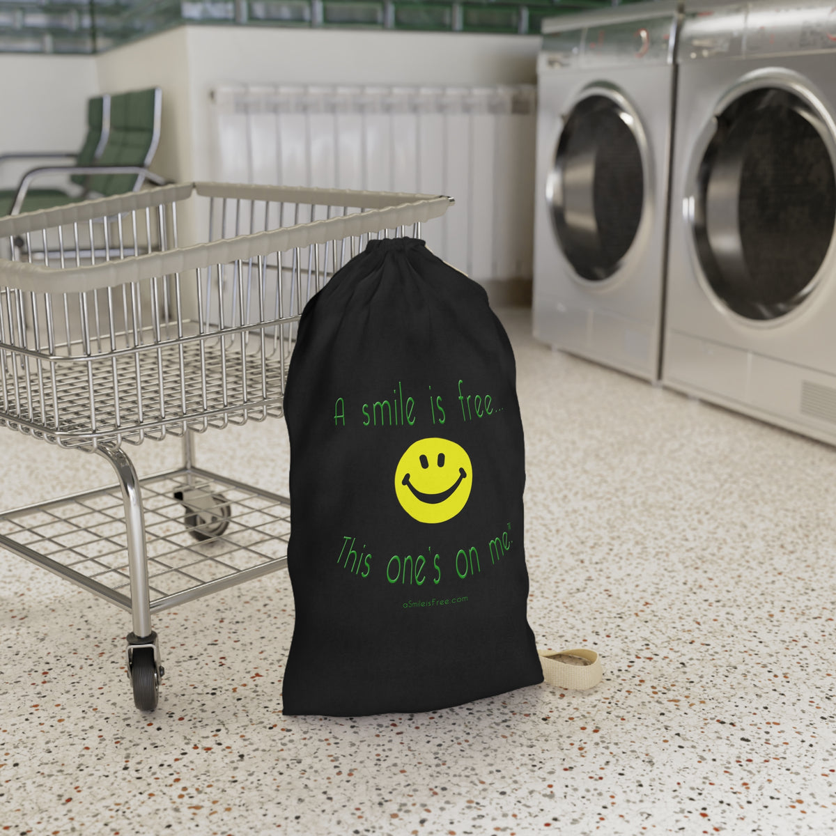 Unique A Smile Is Free Canvas Laundry Bag - Cute Smiley DrawstringHamper for Dorms & Travel