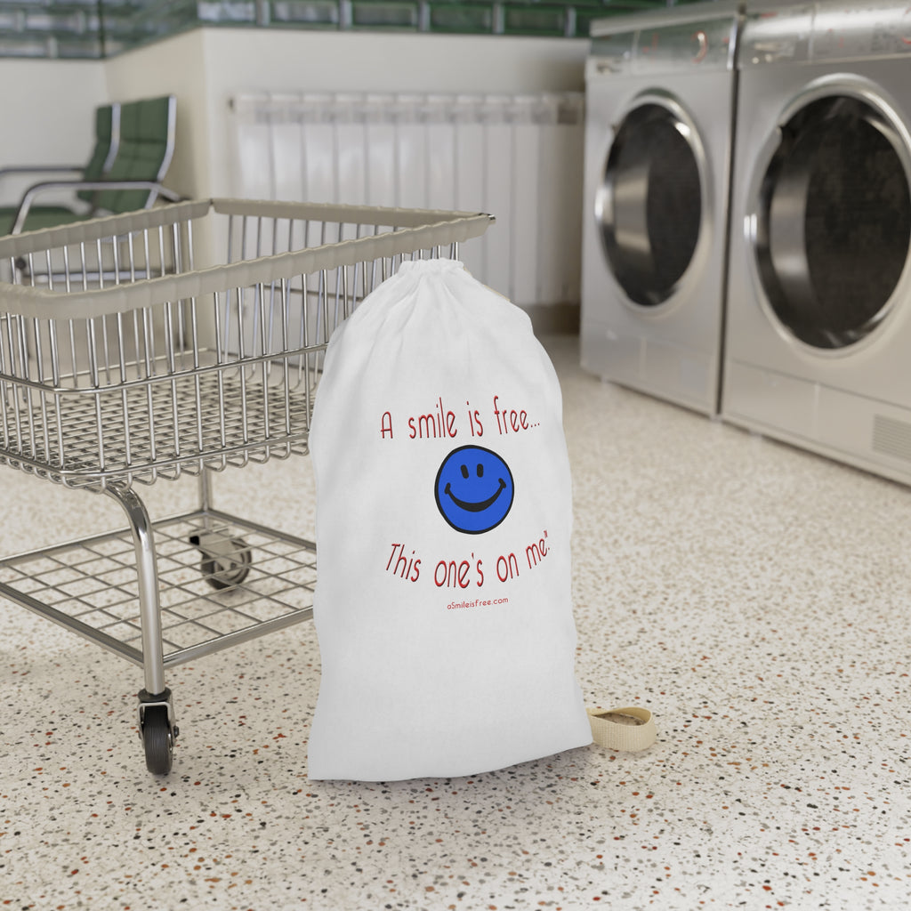 A Smile Is Free Laundry Bag — Cute Smiley Drawstring Hamper for Dorms & Travel