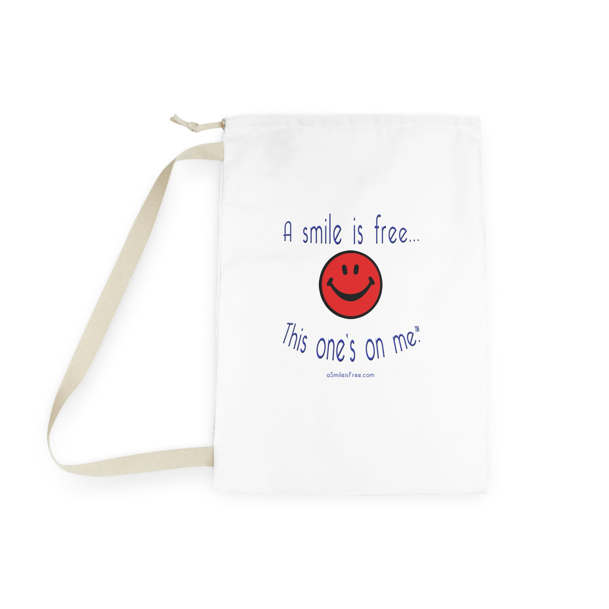 A Smile Is Free Laundry Bag — Cute Smiley Drawstring Hamper for Dorms & Travel