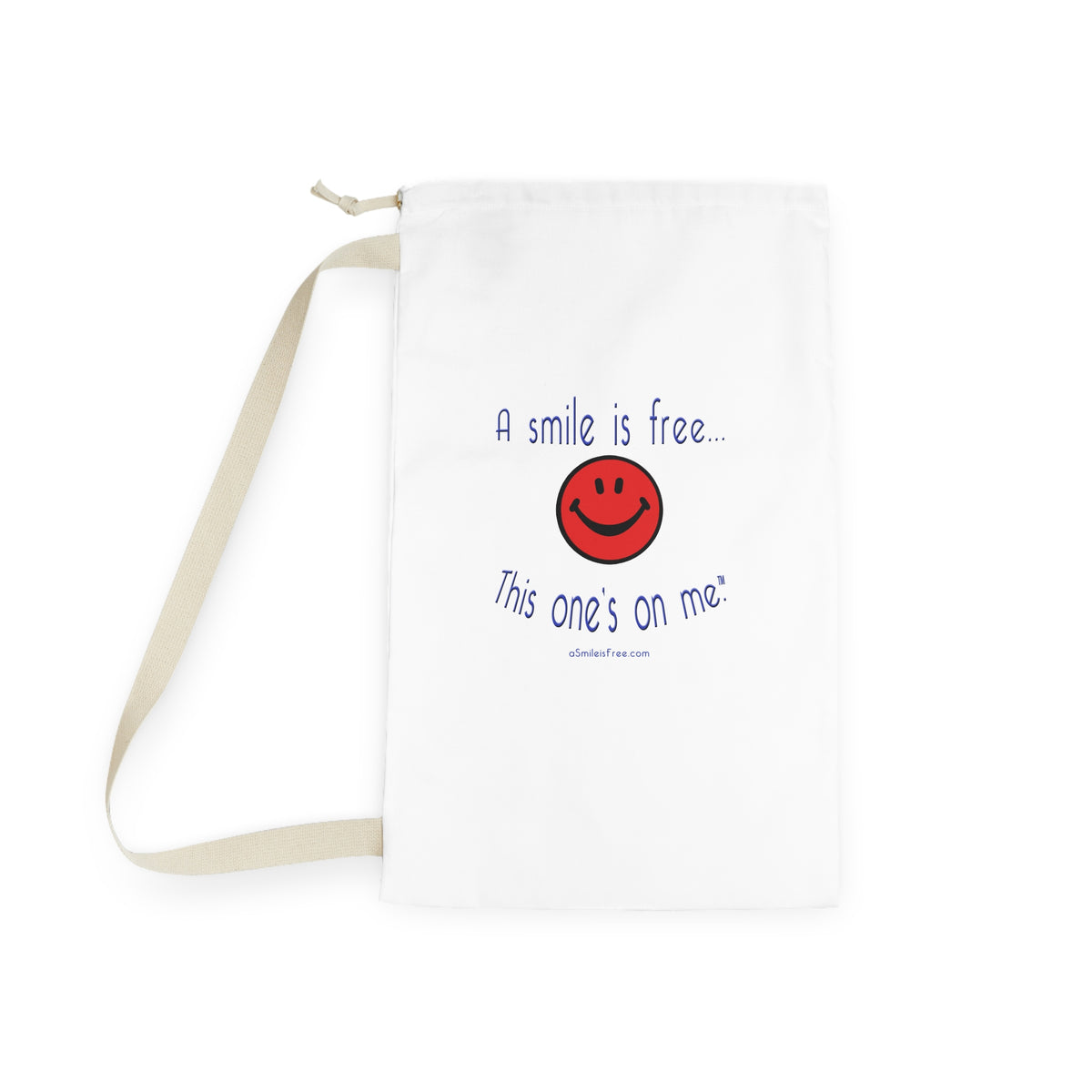 A Smile Is Free Laundry Bag — Cute Smiley Drawstring Hamper for Dorms & Travel
