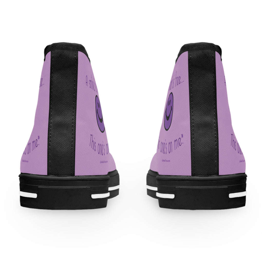 Back view of purple high top canvas sneakers