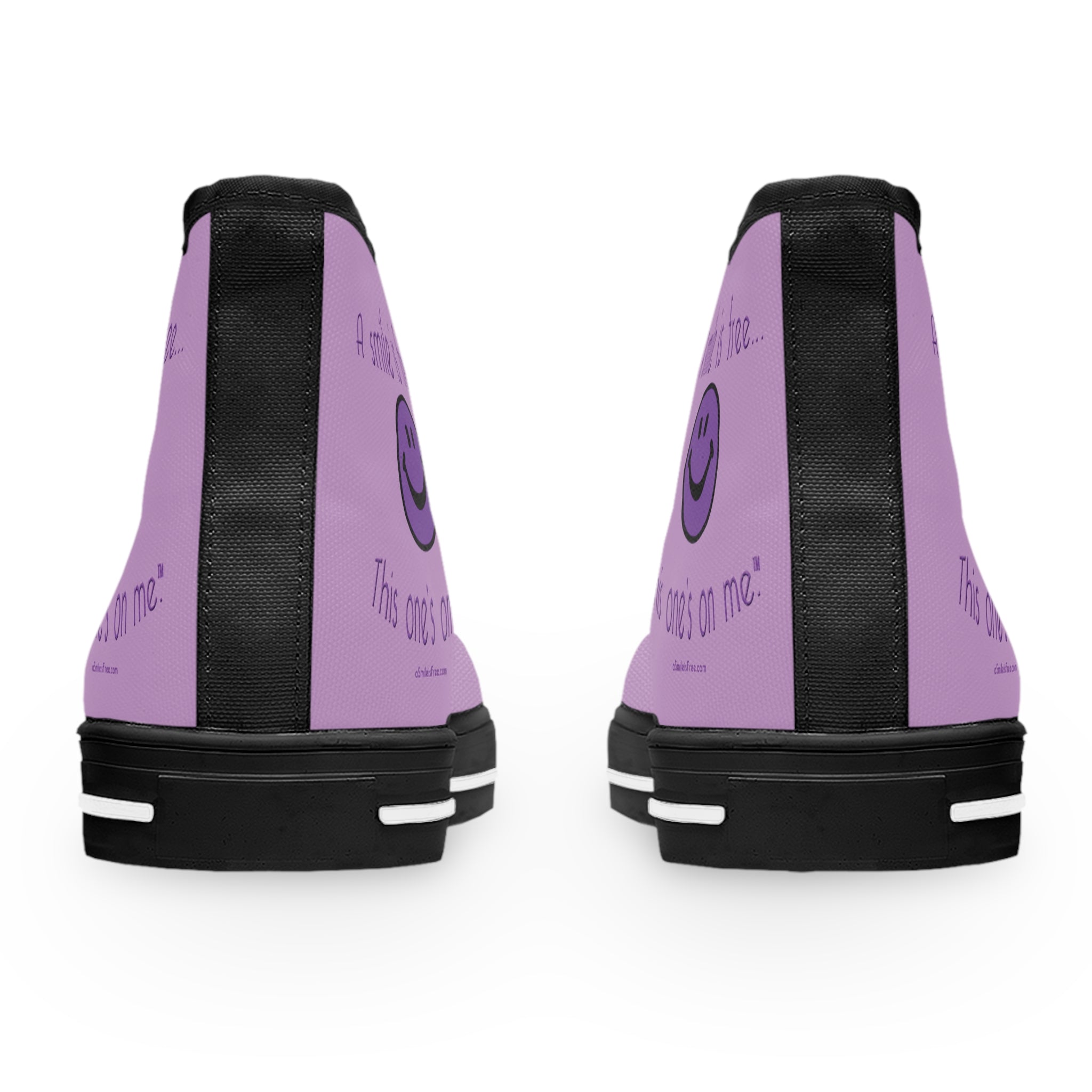 Back view of purple high top canvas sneakers