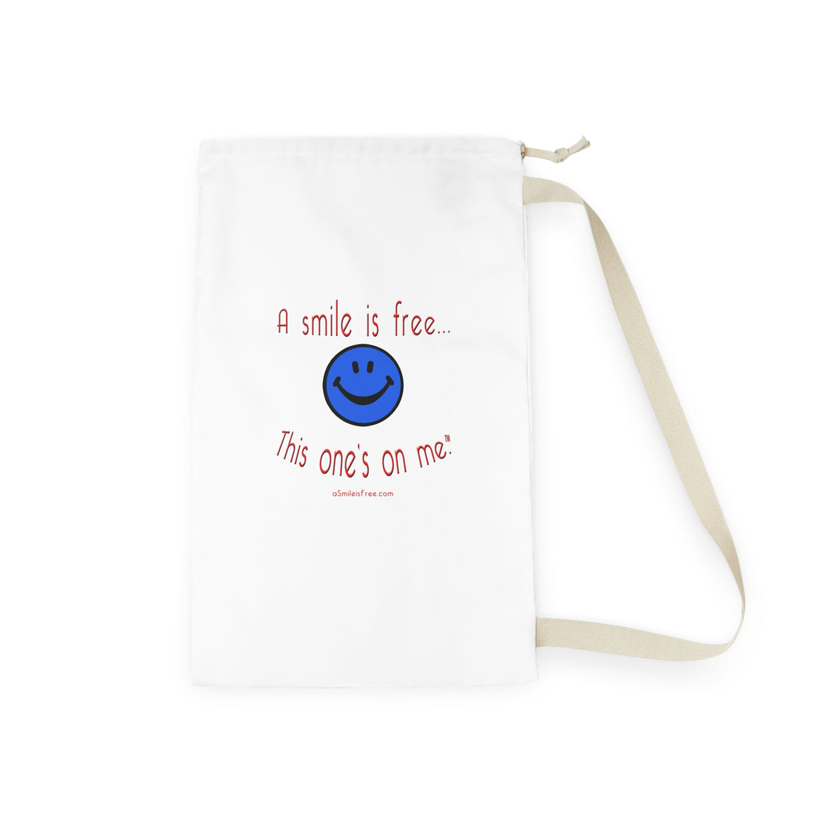 A Smile Is Free Laundry Bag — Cute Smiley Drawstring Hamper for Dorms & Travel