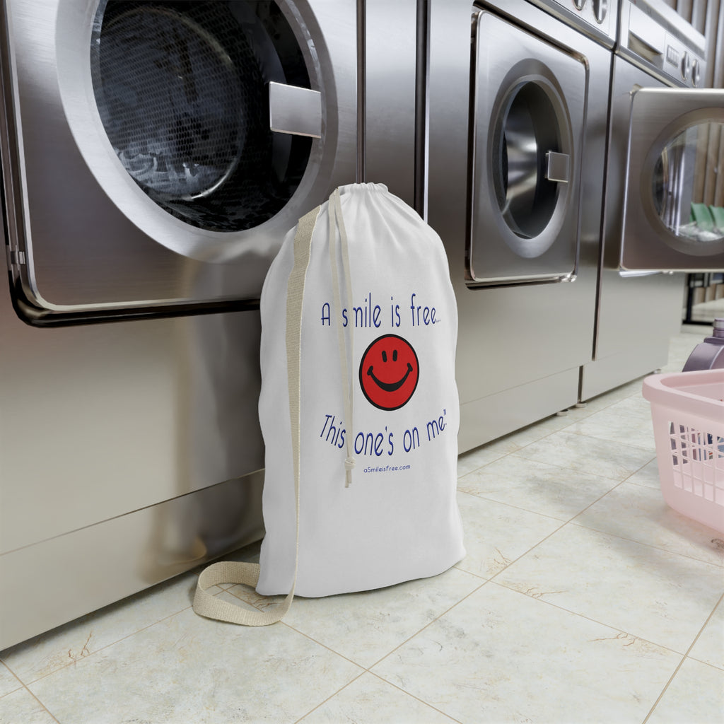 A Smile Is Free Laundry Bag — Cute Smiley Drawstring Hamper for Dorms & Travel