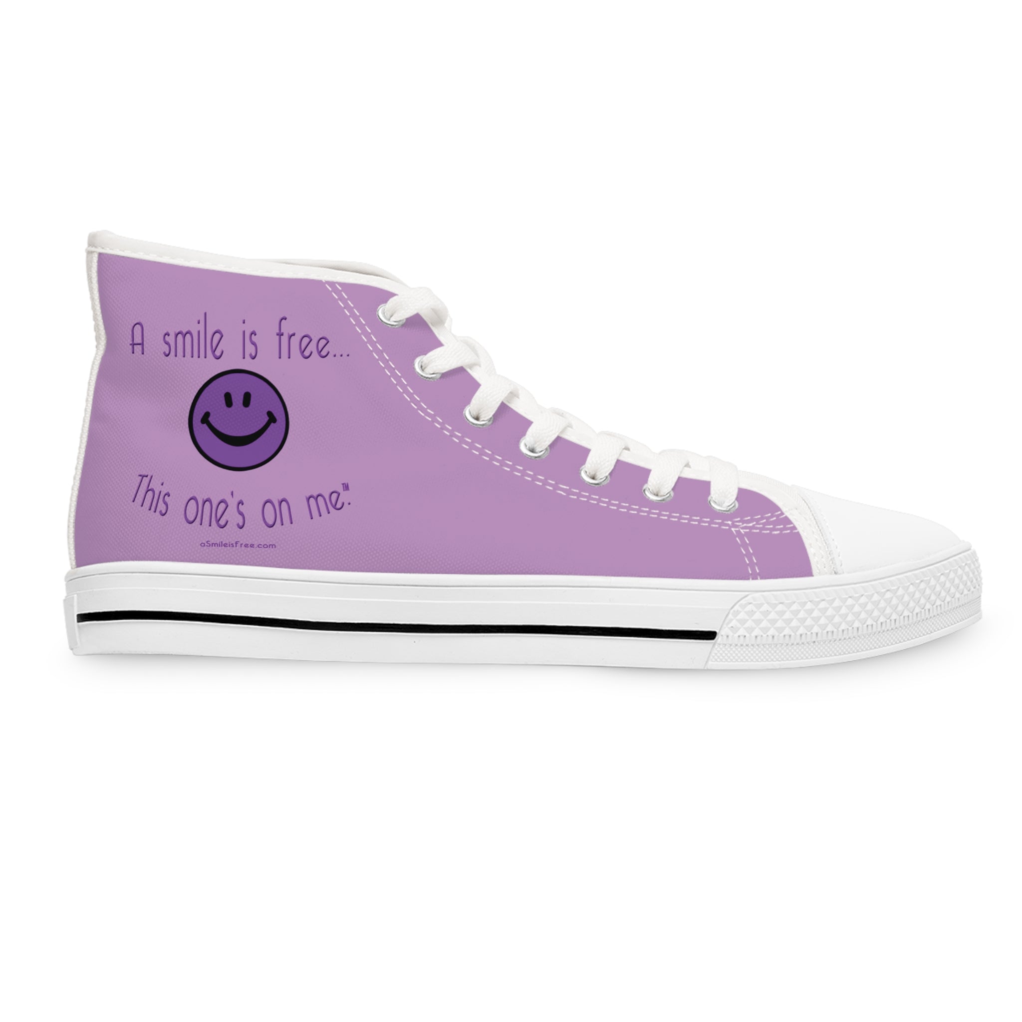 Close-up of purple high top canvas sneaker