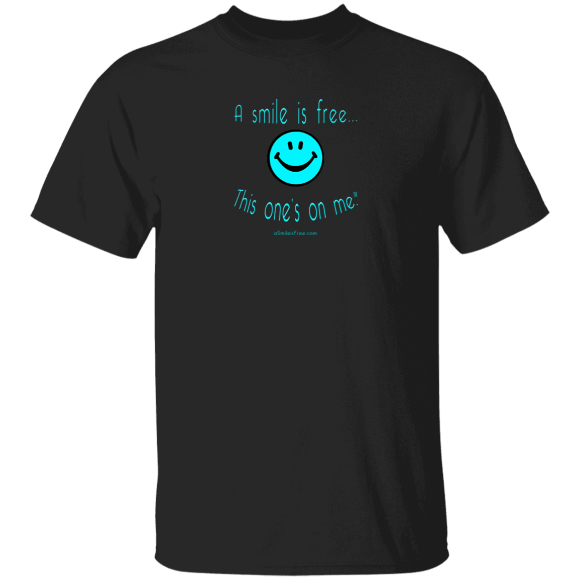 Black unisex cotton t-shirt with smiley print