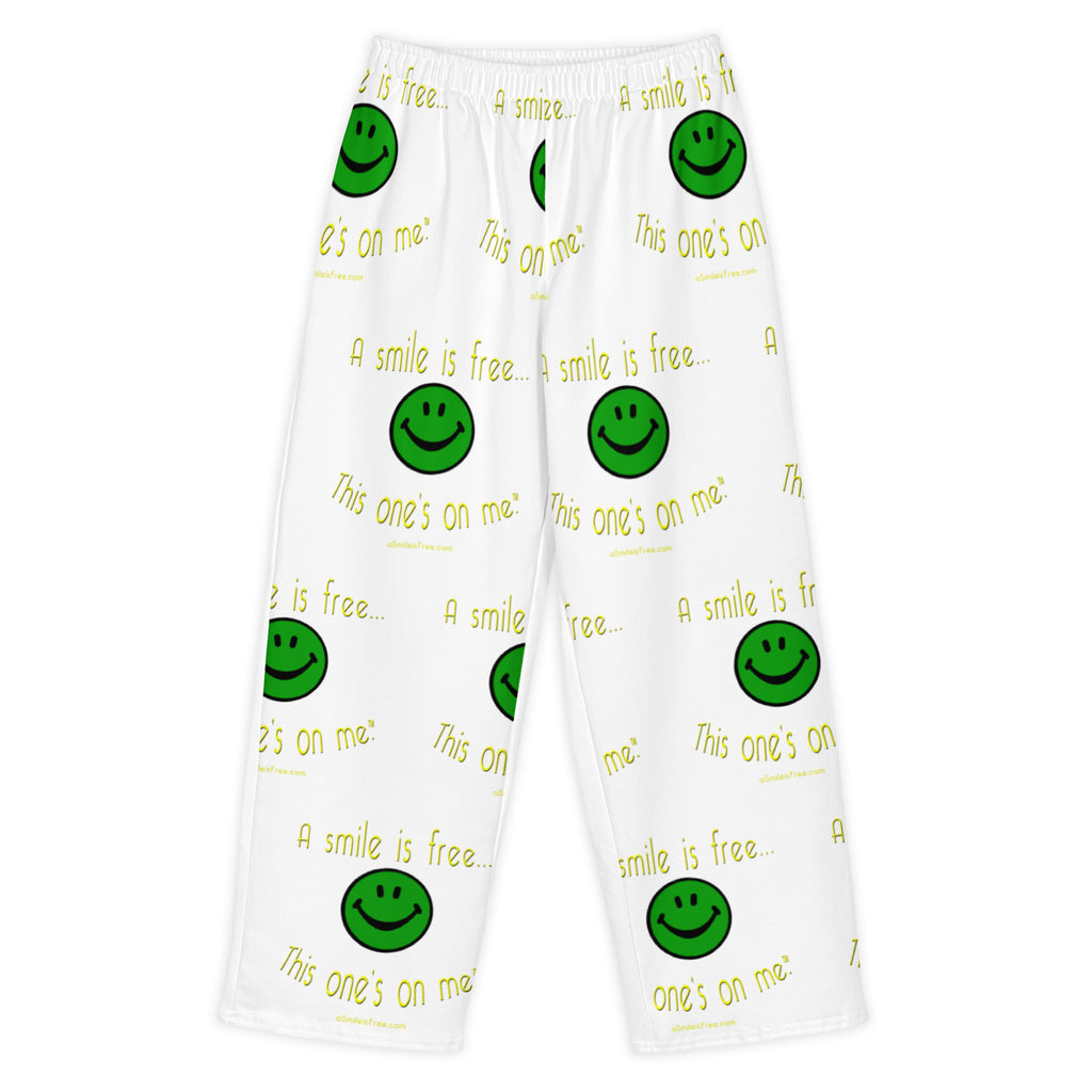 Cozy wide leg cotton pajama pants with smiley print