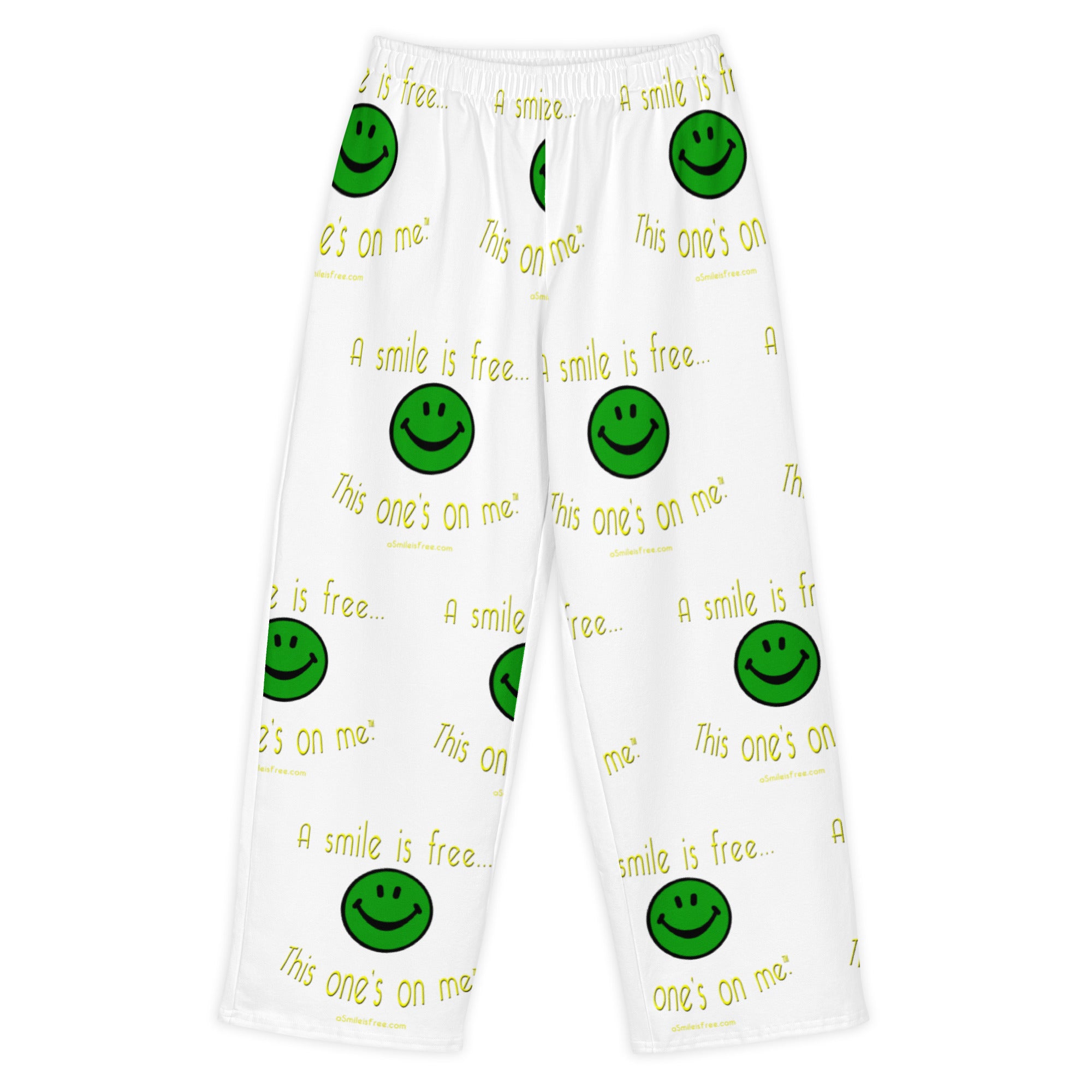 Cozy wide leg cotton pajama pants with smiley print