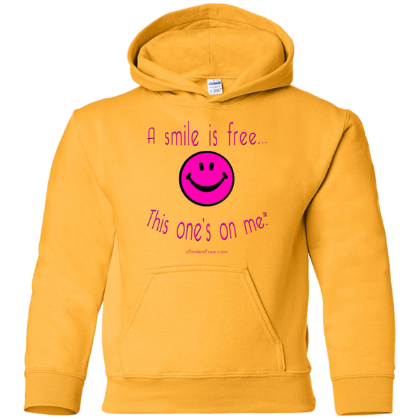 G185B Youth Pullover Hoodie Neon Pink Smile