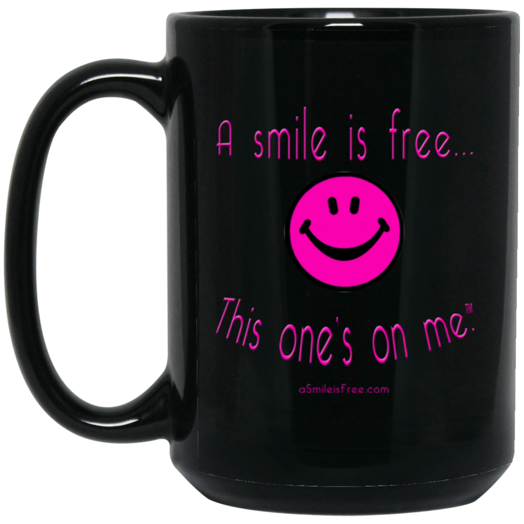 BM15OZ 15 oz. Black Mug  Neon Pink Smile