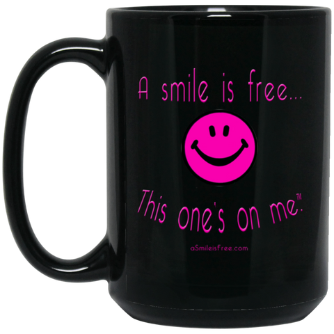 BM15OZ 15 oz. Black Mug  Neon Pink Smile